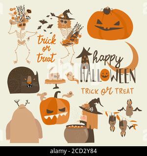 Insieme di diversi elementi e caratteri di Halloween Illustrazione Vettoriale