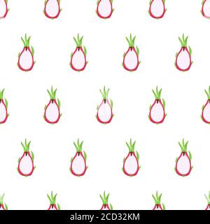 Motivo senza cuciture Dragon Fruit per il design dei vestiti. Ornamento tessile. Mezza fetta di frutta. Illustrazione Vettoriale