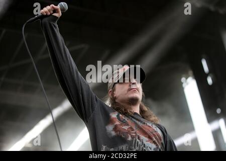 Riely Gale of Power Trip si esibisce al Festival di Aftershock il 22 ottobre 2017 al Discovery Park di Sacramento, California. Foto Stock