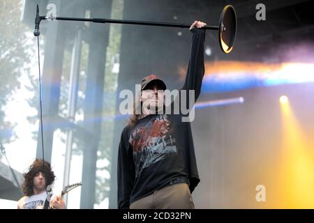 Riely Gale of Power Trip si esibisce al Festival di Aftershock il 22 ottobre 2017 al Discovery Park di Sacramento, California. Foto Stock