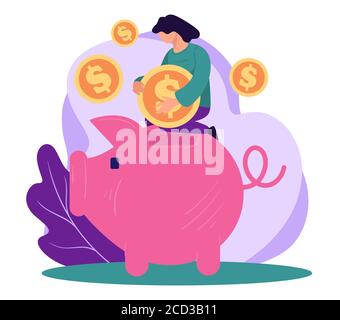 Salario di risparmio o guadagni, investimenti in banca piggy Illustrazione Vettoriale