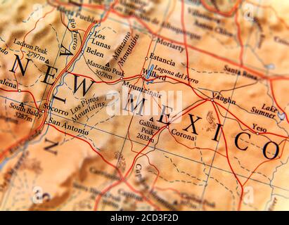 Mappa geografica dello stato USA del New Mexico Foto Stock