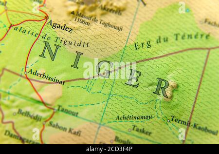 Mappa geografica del Niger con importanti città Foto Stock