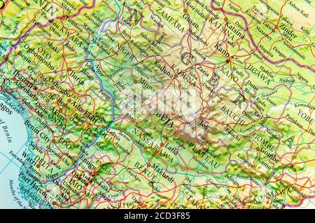 Mappa geografica della Nigeria con città importanti Foto Stock