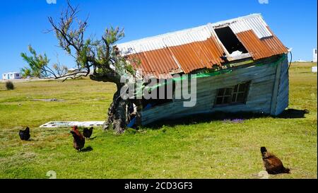 Primo piano di una vecchia casa abbandonata a Cabo Polonio, Uruguay Foto Stock