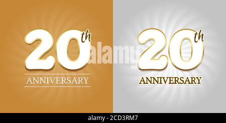 20th Anniversary background - 20 anni Celebration oro e Argento. Vettore Eps10. Illustrazione Vettoriale
