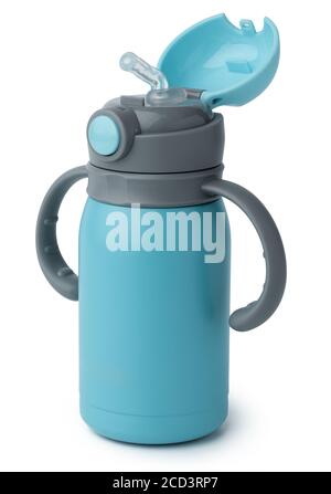 Nuova coppa termica in plastica isolata su fondo bianco Foto Stock