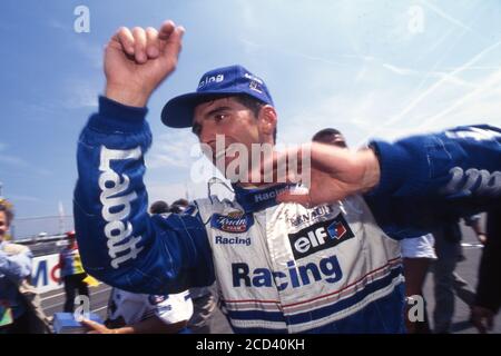 Damon HILL, GBR, pilota di Formula 1, Team Williams, giubilazione, allegria, gioia, grazie, vincitore, vincitore, Gran Premio di Germania, sull'Hockenheimring, 07/15/1996 Â | utilizzo in tutto il mondo Foto Stock