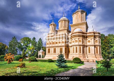 Monastero di Arges, Romania. Curtea de Arges, leggenda di Manole punto di riferimento nella medievale Wallachia, Romania. Foto Stock