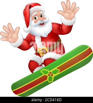 Santa Snowboarding Cartoon di Natale Illustrazione Vettoriale