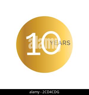 Modello di banner oro per il decimo anniversario, etichette per il decimo anniversario, logo di compleanno aziendale, illustrazione vettoriale Illustrazione Vettoriale