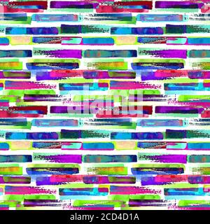Arte contemporanea multicolore motivo sfondo senza cuciture. Forme geometriche trasversali astratte. Acquerello tratto a mano colorful pennellate texture. Foto Stock