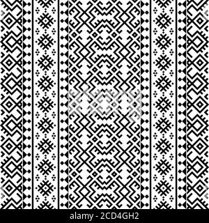 Motivo etnico senza cuciture in bianco e nero. BW Tribal Aztec Pattern Illustrazione Vettoriale