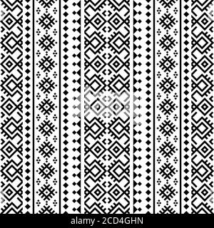 Motivo etnico senza cuciture in bianco e nero. BW Tribal Aztec Pattern Illustrazione Vettoriale