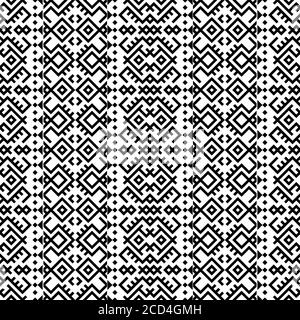 Motivo etnico senza cuciture in bianco e nero. BW Tribal Aztec Pattern Illustrazione Vettoriale