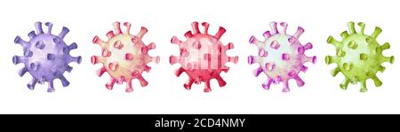 Le cellule del coronavirus sono isolate su sfondo bianco. Pericoloso virus della corona respiratoria da Wuhan, Cina. Stampa per striscioni e poster. Protezione pandemica Foto Stock