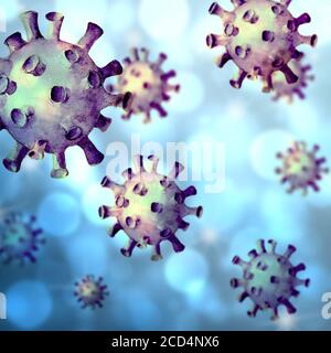 Sfondo del virus. Cellule di Coronavirus 2019-nCoV disegnate a mano con imitazione 3d. Pericoloso virus della corona respiratoria da Wuhan, Cina. Modello di stampa per banner Foto Stock