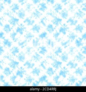 Tie dye shibori modello senza cuciture. Acquerello elementi ornamentali blu dipinti a mano su sfondo bianco. Trama astratta acquerello. Stampa per textil Foto Stock
