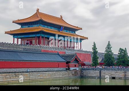 15 ° secolo porta Shenwumen / porta della potenza Divina / porta della divina prowess della Città Proibita, Pechino, Provincia di Hebei, Cina Foto Stock