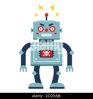 arrabbiato riprogrammare il robot su sfondo bianco. immagine vettoriale piatta. Illustrazione Vettoriale