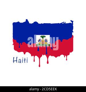 Bandiera di Haiti dipinta, gocce di vernice della bandiera di Haiti. Illustrazione vettoriale di stock isolata su sfondo bianco Illustrazione Vettoriale