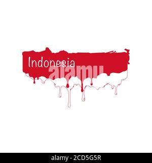 Bandiera indonesiana dipinta, gocce di vernice bandiera indonesiana. Illustrazione vettoriale di stock isolata su sfondo bianco Illustrazione Vettoriale