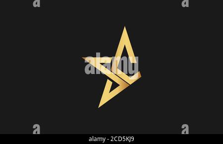 S , C , CS , SC Letter with Star Logo Template disegno dell'icona vettoriale. Logo Modern Star in stile elegante con sfondo nero Illustrazione Vettoriale