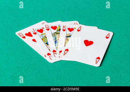 Un colore reale, un filo dritto per l'asso, la mano più alta nel poker Foto Stock