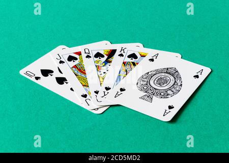 Un colore reale, un filo dritto per l'asso, la mano più alta nel poker Foto Stock