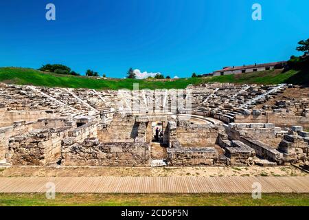 Il Teatro Antico A ('primo Teatro Antico') della Larissa, Tessaglia, Grecia. Foto Stock