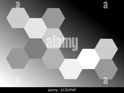 Nidi d'ape con scala di colore grigio. Esagoni grigi su sfondo nero. Foto Stock