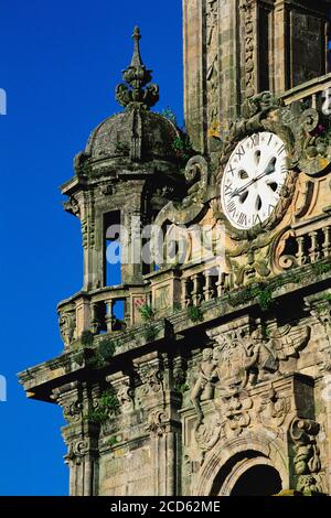 Torre dell'Orologio della Cattedrale di Santiago De Compostela, Santiago De Compostela, Galizia, Spagna Foto Stock