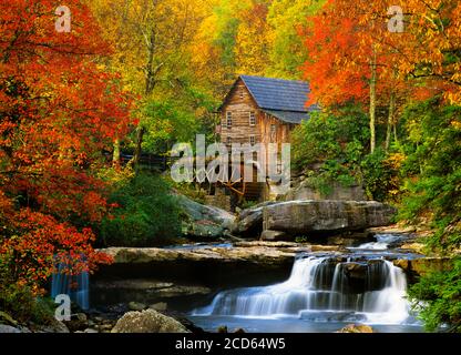 Glade Creek Grist Mill, Babcock state Park, West Virginia, Stati Uniti Foto Stock