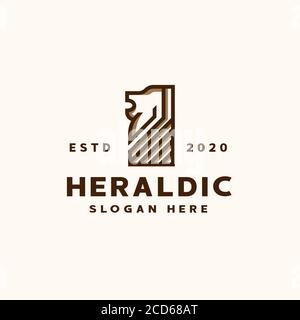 Modello con logo del leone araldico. Logo vettoriale Illustrazione Vettoriale