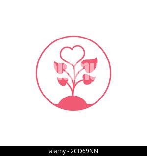 amore albero pianta cerchio decorazione vettore logo Illustrazione Vettoriale