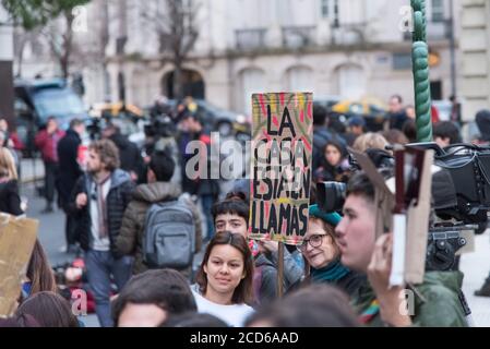 CABA, Buenos Aires / Argentina; 23 agosto 2019: Testo del cartello: La casa è sul fuoco. Protesta davanti all'ambasciata brasiliana, per la protezione dell'em Foto Stock