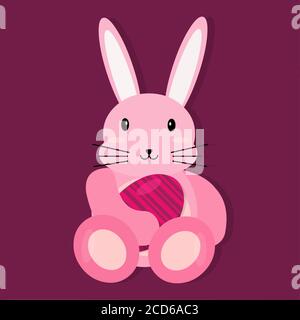 simpatico coniglio che tiene l'uovo di pasqua isolato vettore illustrazione Illustrazione Vettoriale