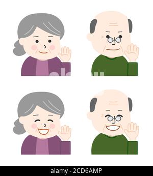 L'uomo anziano e la donna agitando la mano. Foto Stock