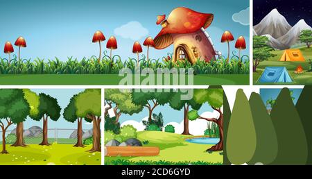 Sei scene naturali con diverse posizioni Illustrazione Vettoriale