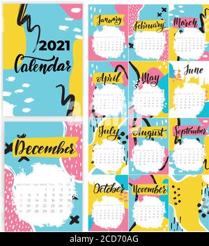 2021 calendario trendy in stile astratto. Illustrazione vettoriale creativa Illustrazione Vettoriale