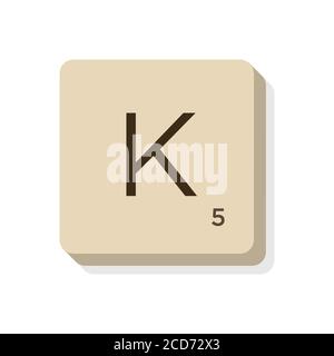 Lettera K in alfabeto scrabble. Isolare l'illustrazione vettoriale per comporre parole e frasi personalizzate. Illustrazione Vettoriale