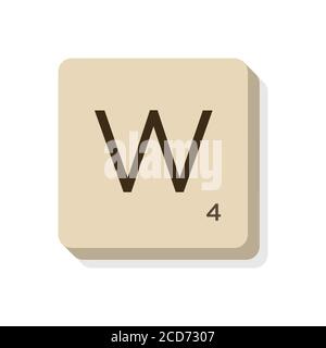 Lettera W in alfabeto scrabble. Isolare l'illustrazione vettoriale per comporre parole e frasi personalizzate. Illustrazione Vettoriale