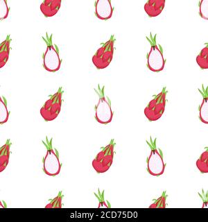 Motivo senza cuciture Dragon Fruit per il design dei vestiti. Ornamento tessile. Illustrazione Vettoriale