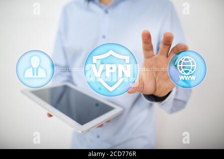 VPN Virtual Private Network Protocol. Tecnologia di connessione per la sicurezza informatica e la privacy. Internet Anonimo Foto Stock