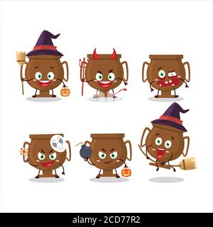 Emoticon di espressione di Halloween con carattere cartoon di bronzo trofeo Illustrazione Vettoriale