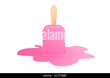 Delicious Pink Chocolate Flavour Stick Ice Cream che si fonde su uno sfondo bianco. Rendering 3d Foto Stock