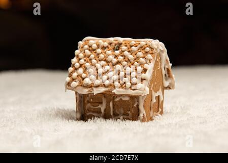 Casa di pane di zenzero decorata con cura. Foto Stock