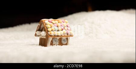 Casa di pane di zenzero decorata con cura. Foto Stock