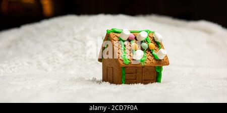 Casa di pane di zenzero decorata con cura. Foto Stock