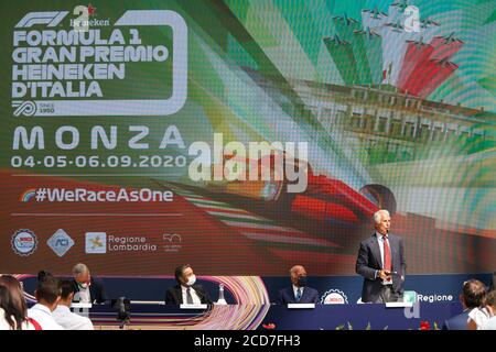 Milano, Italia. 27 Agosto 2020. Milano, Italia, Piazza CittÃÂ di Lombardia, 27 ago 2020, Giovanni Malago, Presidente del Comitato Olimpico Nazionale Italiano (coni) e membro del Comitato Olimpico Internazionale durante il Gran Premio di F1 Heineken d'Italia Conferenza stampa - Campionato di Formula 1 - Credit: LM/Francesco Scaccianoce Credit: Francesco Scaccianoce/LPS/ZUMA Wire/Alamy Live News Foto Stock